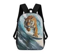 sinyumoney Surfing Tiger Surfer Wave Kids School Backpack 17 Inch School Bag 3D Printed School Bag for Boys Elementary And Middle School Students
