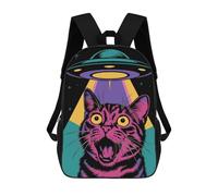 sinyumoney Surprised Cat Ufo Kids School Backpack 3D Printed Fashion School Bag Casual School Bag for Boys Elementary And Middle School Students 17inch