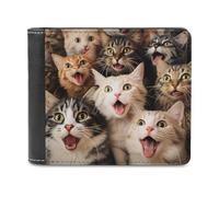 sinyumoney Surprised Cats Compilation-1 3D Print PU Leather Wallet Multiple Slots Banknote Compartments Stylish Durable Men's Wallets Gifts 11.7cm*9.5cm