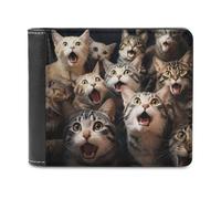 sinyumoney Surprised Cats Compilation-19 3D Print PU Leather Men's Wallet Multiple Slots Leather RFID Stylish Durable Wallets Craftsmanship Gifts 11.7cm*9.5cm