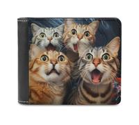 sinyumoney Surprised Cats Compilation-21 3D Print PU Leather Wallet Slots ID Window RFID Blocking Stylish Slots Note Section Purse Youth Guys 11.7cm*9.5cm