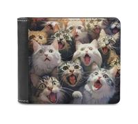 sinyumoney Surprised Cats Compilation-27 3D Print PU Leather Wallet Slots ID Window RFID Blocking Stylish Slots Note Section Purse Youth Guys 11.7cm*9.5cm