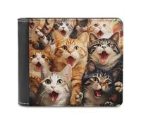 sinyumoney Surprised Cats Compilation 3D Print PU Leather Wallet Multiple Slots Banknote Compartments Stylish Durable Men's Wallets Gifts 11.7cm*9.5cm