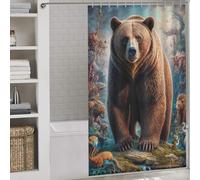 sinyumoney Surreal Grizzly Bear Decor Bath Curtains 100% Polyester Fabric Washable Shower Curtains Mould Proof for Bathroom Wet Room 53.54x70.87Inch（136x180cm）