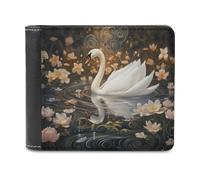 sinyumoney Swan in Enchanted Pond -1 3D Print Clutch Purse Use Holds Bills RFID Blocking Banknote Compartments Durable Leather Men's Wallet 11.7cm*9.5cm