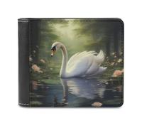 sinyumoney Swan in Enchanted Pond -3 3D Print PU Leather Wallet Use Holds Bills RFID Blocking Fashion Slim Purse Craftsmanship Gifts 11.7cm*9.5cm