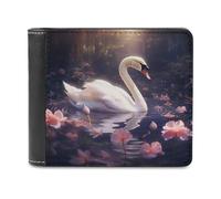 sinyumoney Swan in Enchanted Pond 3D Print PU Leather Wallet Slots ID Window RFID Blocking Stylish Slots Note Section Purse Youth Guys 11.7cm*9.5cm