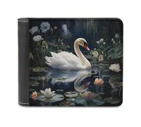 sinyumoney Swan in Enchanted Pond -5 3D Print Men's Wallet Credit Card Slots Banknote Compartments Minimalist Style Leather Wallet Youth Guys 11.7cm*9.5cm
