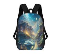 sinyumoney Swan in Fantasy Landscape with Ruins Children's School Backpack 3D Printed for Kids Travel Rucksacks Book Bags for Boys Elementary School Students 17inch