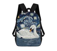 sinyumoney Swan in Starry Night Style School Backpack Large Lightweight Casual Backpack for Girls Boys Teenage 17inch