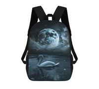 sinyumoney Swan Moonlit Lake Reflections Kids School Backpack 3D Printed Backpacks Fashion School Bag Rucksacks for Boys Elementary And Middle School Students 17inch