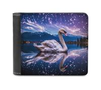 sinyumoney Swan Reflection in Starry Lake 3D Print Clutch Purse Card Slots Coin Slots Note Section Slim Elegant Leather Wallet Youth Guys 11.7cm*9.5cm