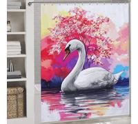 sinyumoney Swan Serenity Watercolor Reflections Bath Shower Curtains Mildew 100% Polyester Fabric Modern Fabric Bathroom Decor Set for Kids Women Men 69.69x70.87Inch（177x180cm）