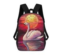 sinyumoney Swan Sunset Stained Glass Children's Backpacks School Backpack 3D Printed for Kids Travel Rucksacks Book Bags Kids 17inch School Bag