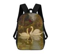 sinyumoney Swans in A Pond Painting 3D Printed Children's School Backpack for Kids High Capacity Travel Rucksacks 17 Inch Book Bags Kids