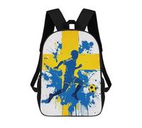 sinyumoney Sweden Soccer Player with Flag School Bag Backpack Teen Schoolbag 3D Printing Adjustable Schoolbag Fashion Pocket Bag for Kids Boys Girls Students And Teenagers Fans 17inch