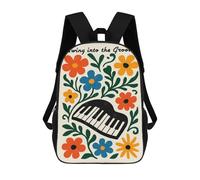 sinyumoney Swing Into The Groove Floral Piano Backpack School Bag Secondary Causal Travel High School Bags for Camping Outdoor Adventures And Daily Travel 17inch