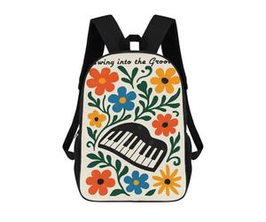 sinyumoney Swing Into The Groove Floral Piano Backpack School Bag Secondary Causal Travel High School Bags for Camping Outdoor Adventures And Daily Travel 17inch