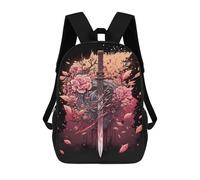 sinyumoney Sword Amidst Flowers Children's Backpack, 3D Printed School Backpack, Backpack for Boys Girls, Adjustable School Bag for Primary School 17inch