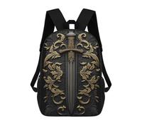 sinyumoney Sword Gold Relief Deco Kids Backpack 17 Inch School Bag 3D Printed Cartoon School Backpacks for Boys And Teenager School Students