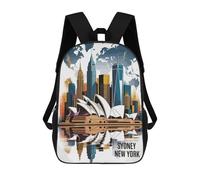 sinyumoney Sydney And New York Cityscape Illustration Backpacks Kids Student Schoolbag,3D Printed Backpacks,Elementary And Middle School Students Backpacks for Boys Girls 17inch