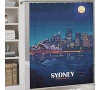 sinyumoney Sydney Australia Night Skyline Illustration Washable Waterproof Cloth Fabric Soft Fabric Hotel Shower Curtain for Bathroom with Hooks 69.69x70.87Inch（177x180cm）