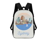 sinyumoney Sydney City Illustration 3D Printed Kids Backpacks Boys Fashion School Bag Travel Backpacks School Bags for Boys Elementary School Students 17inch