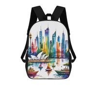 sinyumoney Sydney Harbor Watercolor Painting School Backpack Water Resistant Travel Backpack Computer Bag - Perfect for Travel, Work And Daily Use 17inch