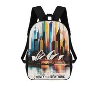 sinyumoney Sydney Meets New York Cityscape Backpack 3D Print Kids Bag Elementary Students Daypack Lightweight School Bag for Children Girls Boys Nursery Lunch Pack 17inch