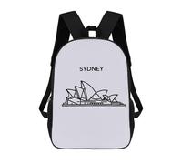 sinyumoney Sydney Opera House Line Art Kids Backpack,School Backpack Kids School Bag 3D Printed Cartoon Large Capacity Backpack for Kids Boys And Girls 17inch