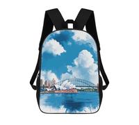 sinyumoney Sydney Opera House Watercolor Backpack for School 3D Printed Boys Girls School BagChildren Bookbag Travel Rucksack 17inch