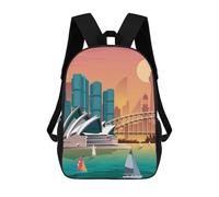 sinyumoney Sydney Travel Print Children's Backpack, 3D Printed School Backpack, Backpack for Boys Girls, Adjustable School Bag for Primary School 17inch