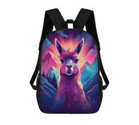 sinyumoney Synthwave Llama School Backpack School Bags for Girls Boys Backpack with Pocket Fashion School Bag Kids Backpack 17inch