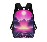 sinyumoney Synthwave Sunset Whispers 3D Printed 17inch Kids School Backpack School Bag Fashion Rucksacks for Boys Elementary And Middle School Students
