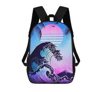 sinyumoney Synthwave Wave And Sunset Backpacks Kids School Backpack School Bag 3D Printed School Bag for Boys Elementary And Middle School Students 17inch