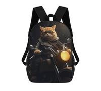 sinyumoney Tabby Cat Motorcycle Gang Backpack with Pocket 3D Printed Backpacks, Travel Rucksacks Book Bags Kids School Bag 17inch