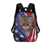sinyumoney Tabby Cat USA Patriot Backpack School Bag Rucksack Casual Daypacks School Work Travel Bag for Girl, Teen Girls 17inch