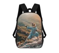 sinyumoney Tai Chi Master Kitty 3D Printed 17inch School Bag Children's School Backpack Travel Backpacks Casual Fashion Bag for Kids School Students