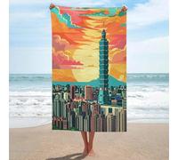 sinyumoney Taipei Taiwan City Basics Towel Set for Smooth Skin Quick Drying Durable Beach Towel Travel Essentials for Pool Or Bath 130cm*80cm