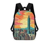 sinyumoney Taipei Taiwan City Children's Backpack, 3D Printed School Backpack, Backpack for Boys Girls, Adjustable School Bag for Primary School 17inch