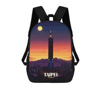 sinyumoney Taipei Taiwan Cityscape at Sunset Children's Backpack, 3D Printed School Backpack, Backpack for Boys Girls, Adjustable School Bag for Primary School 17inch