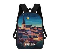 sinyumoney Tallinn, Estonia Cityscape at Night School Backpack Daypacks Business Backpack Water Resistant Bookbag - Perfect for Travel, Work And Daily Use 17inch