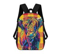 sinyumoney Tartan Highland Cow Kids School Backpack 3D Printed Backpacks Fashion School Bag Rucksacks for Boys Elementary And Middle School Students 17inch