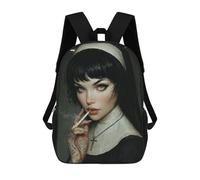 sinyumoney Tattooed Smoking Nun with Halo Backpacks 3D Printed 17inch Kids School Backpack Outdoor Casual Daypack Casual Travel Bags for Middle School Students