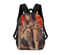 sinyumoney Tattooed Woman with Katana Rucksacks 3D Printed Children Backpacks Fashion Casual Daypack Cute Travel Bags Outdoor Casual Daypack for Boy And Girl 17inch