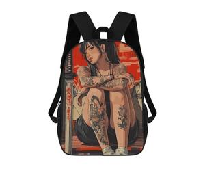 sinyumoney Tattooed Woman with Katana Rucksacks 3D Printed Children Backpacks Fashion Casual Daypack Cute Travel Bags Outdoor Casual Daypack for Boy And Girl 17inch