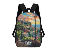 sinyumoney Tbilisi, Georgia Cityscape Illustration Kids Backpack, Kids School Bag 3D Printed School Backpacks for Boys And Teenager School Students 17inch