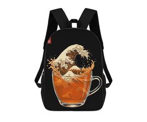 sinyumoney Tea Cup The Great Wave Rucksack Water Resistant Travel Backpack Computer Bag for Men, Women & Teenage Boys 17inch