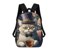 sinyumoney Tea Drinking Cat School Bag Backpack Teen Schoolbag 3D Printing Adjustable Schoolbag Fashion Pocket Bag for Kids Boys Girls Students And Teenagers Fans 17inch