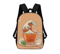 sinyumoney Tea The Great Wave Kids School Backpack School Bag 3D Printed School Bag for Boys Elementary And Middle School Students 17inch
